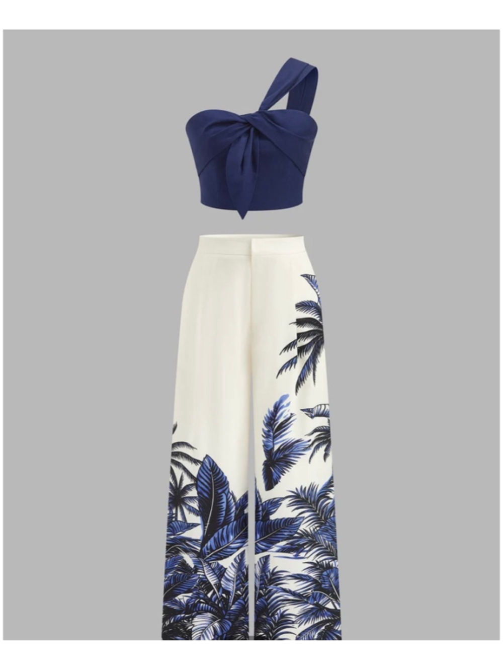 Commense Set One Shoulder Top Satin Pant S Tropical Resort Cruise Vacation